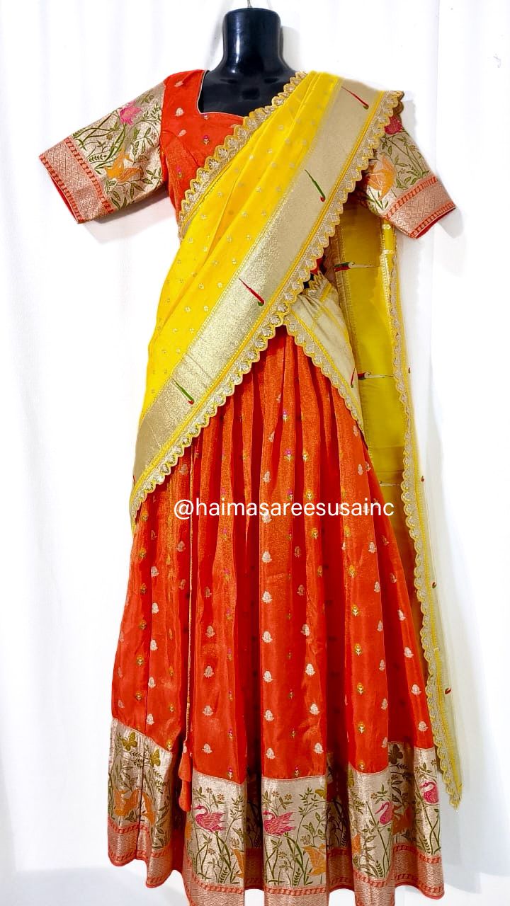 V887: Ready To Ship Pure Banarasi Silk Lehnga Set
