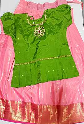 P597: Ready To Ship Beautiful Soft Silk Kids Lehenga Set