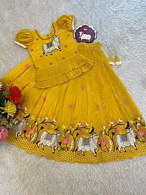 P550: Beautiful Crushed Silk Pichwai Design Lehenga Sets
