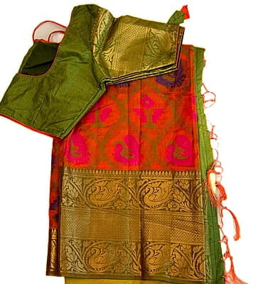 B1151: Ready to Ship Chanderi Silk Saree With Stitched Blouse