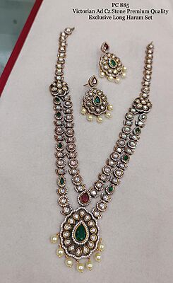 V438: Beautiful  Victorian AD CZ Stone Premium Quality Long Haram Set