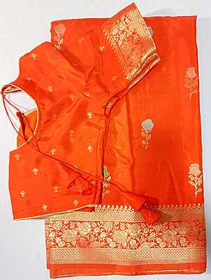 P590: Ready To Ship Beautiful Pure Banarasi Crepe Silk Saree With Stitched Blouse