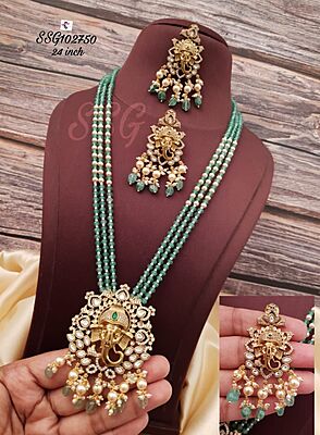 V470: Beautiful Vinayaka Pendent Pearls Long Haram
