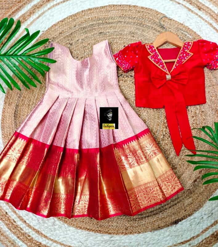 B3334: Beautiful Kanjivaram Pattu Kids Frock B3334: Beautiful Kanjivaram Pattu Kids Frock