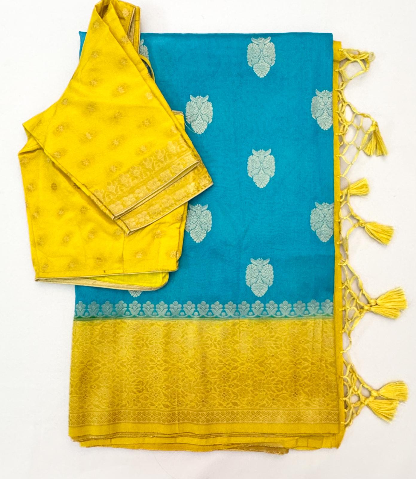 C005:Ready To Ship  Banarasi Soft Silk Saree With Stitched Blouse