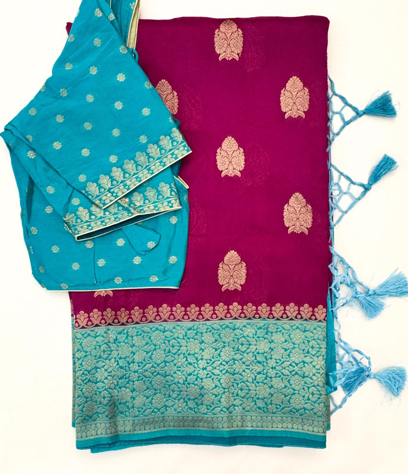 C006:Ready To Ship  Banarasi Soft Silk Saree With Stitched Blouse