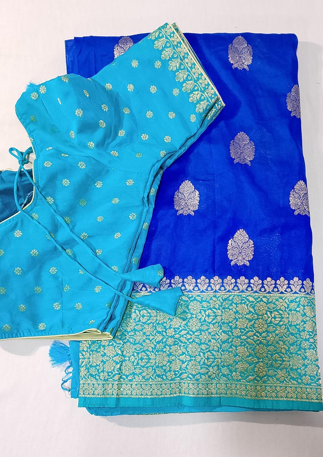 C007:Ready To Ship  Banarasi Soft Silk  Saree With Stitched Blouse