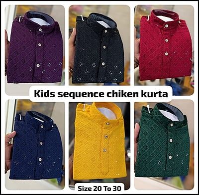 Kids Sequins Chikankari Work Kurta Pajama Sets