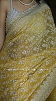 B152: Beautiful Shimmer Chiffon Chikankari Work Saree With Stitched Blouse