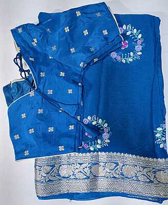 P562: Ready To Ship Beautiful Designer Moonga Silk Saree With Stitched Blouse