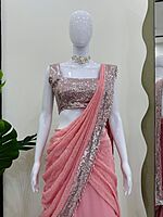 P620: Beautiful Designer Lehenga Style Georgette Sarees With Stitched Blouse P620: Beautiful Designer Lehenga Style Georgette Sarees With Stitched Blouse