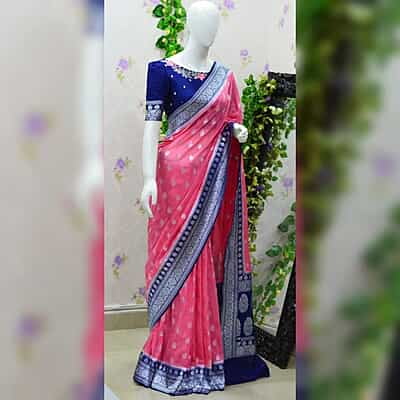 B165: Banarasi Georgette Sarees With Stitched Maggam Work Blouse