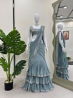 P620: Beautiful Designer Lehenga Style Georgette Sarees With Stitched Blouse P620: Beautiful Designer Lehenga Style Georgette Sarees With Stitched Blouse