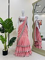 P620: Beautiful Designer Lehenga Style Georgette Sarees With Stitched Blouse P620: Beautiful Designer Lehenga Style Georgette Sarees With Stitched Blouse