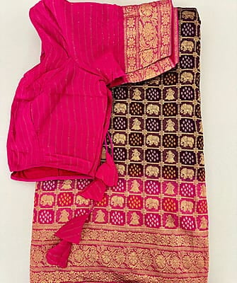 P10: Ready To Ship Khaddi Georgette Bandhej Saree With Stitched Blouse