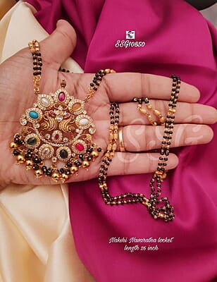 M167: Nakshi Navaratna Locket Black Beads Set