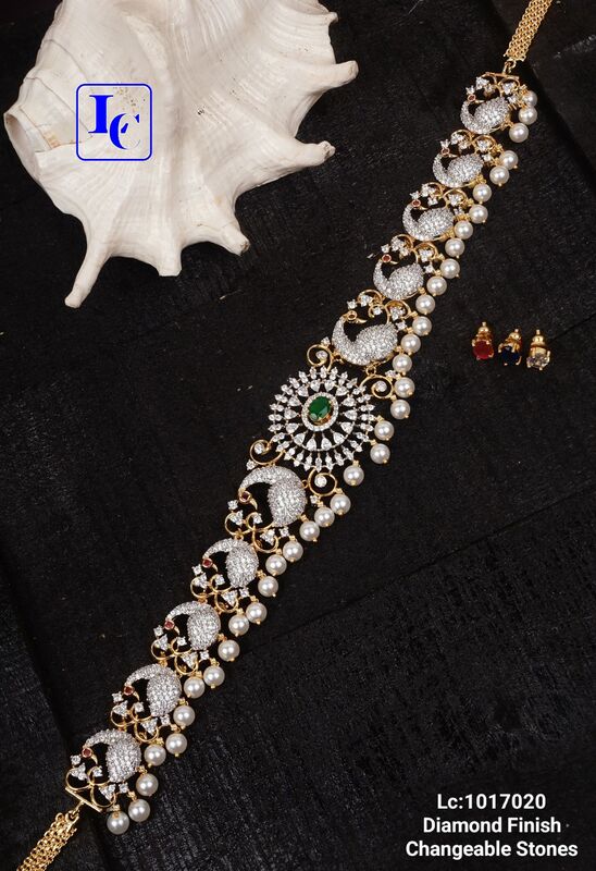 V585: Beautiful Diamond Finish Changeable Stone Choker Set