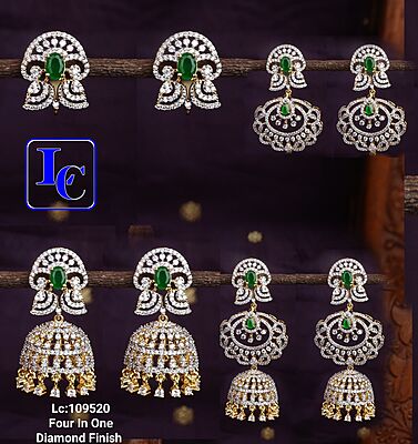V586: Beautiful Diamond Finish Four In One Earrings