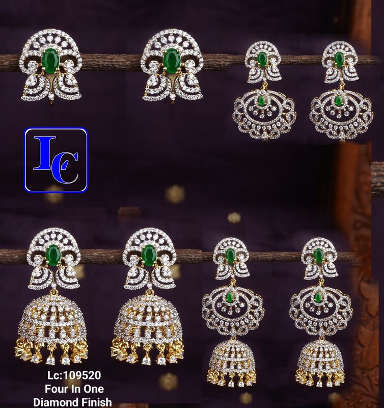 V586: Beautiful Diamond Finish Four In One Earrings