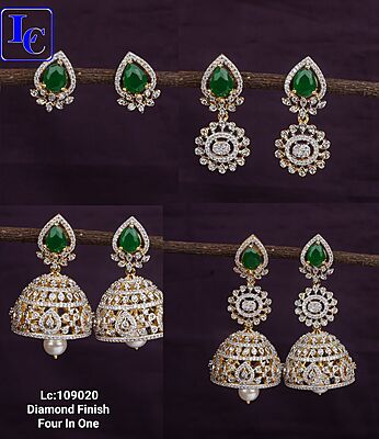 V587: Beautiful Diamond Finish Four In One Earrings