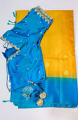 P564: Ready To Ship Beautiful Pure Kanchipuram Silk Saree With Maggam Work Blouse