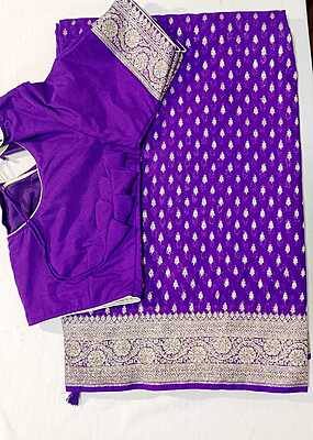 P569: Ready To Ship Beautiful Banarasi Georgette Saree With Stitched Blouse