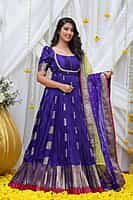 B016:Kanchi Pattu Anarkali Long Frock With Dupatta