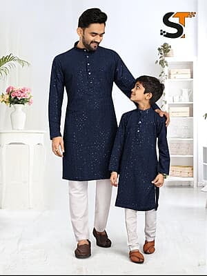 B208: Father and Son Chikankari Kurta Pajama Set