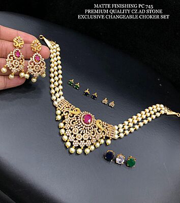 V728: Beautiful Matte Finishing Premium Quality CZ AD Stone Choker Set