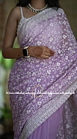 B154: Beautiful Shimmer Chiffon Chikankari Work Saree With Stitched Blouse