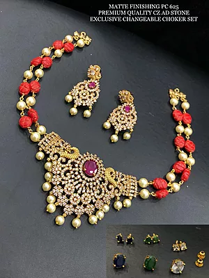 V730: Beautiful Matte Finishing Premium Quality CZ AD Stone Changable Choker Set