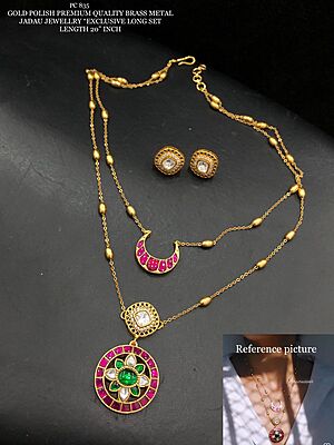 V734: Beautiful Gold Polish Premium Quality Brass Metal Jadau Long Chain Set