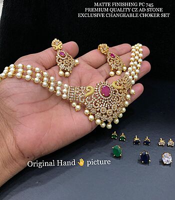 V735: Beautiful Matte Finishing Premium Quality CZ AD Stone Changeable Choker Set