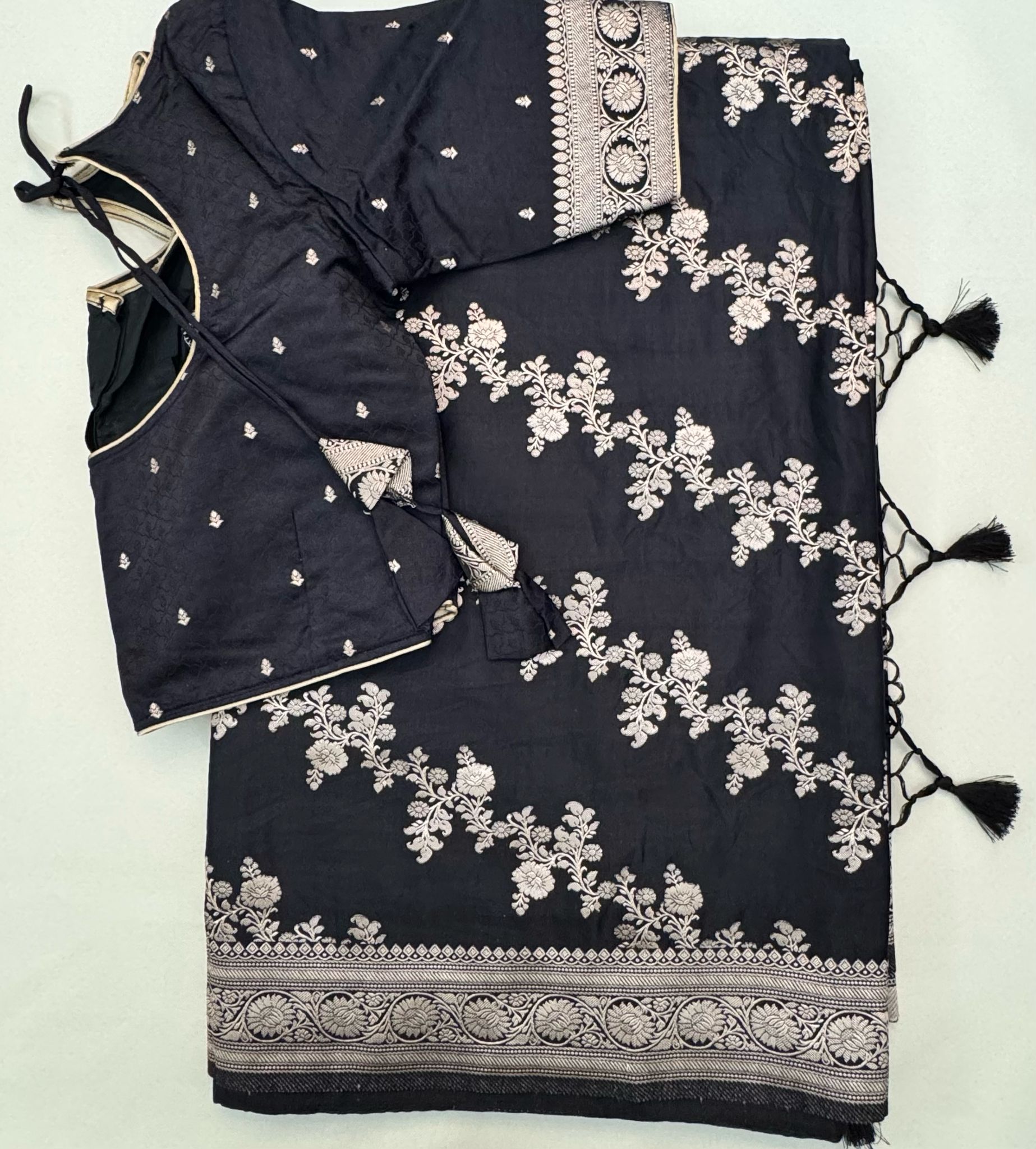 A006:Ready To Ship Banarasi Mashru Satin Silk Saree With Stitched Blouse
