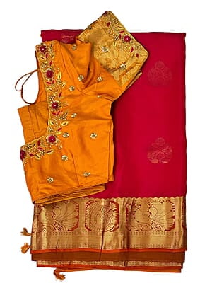 V04:Ready to ship Pure Kanchipuram silk saree with stitched blouse