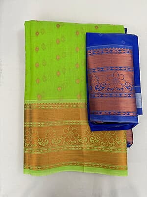 V213: Ready To Ship Soft cotton silk saree comes with unstitched blouse and fall pico
