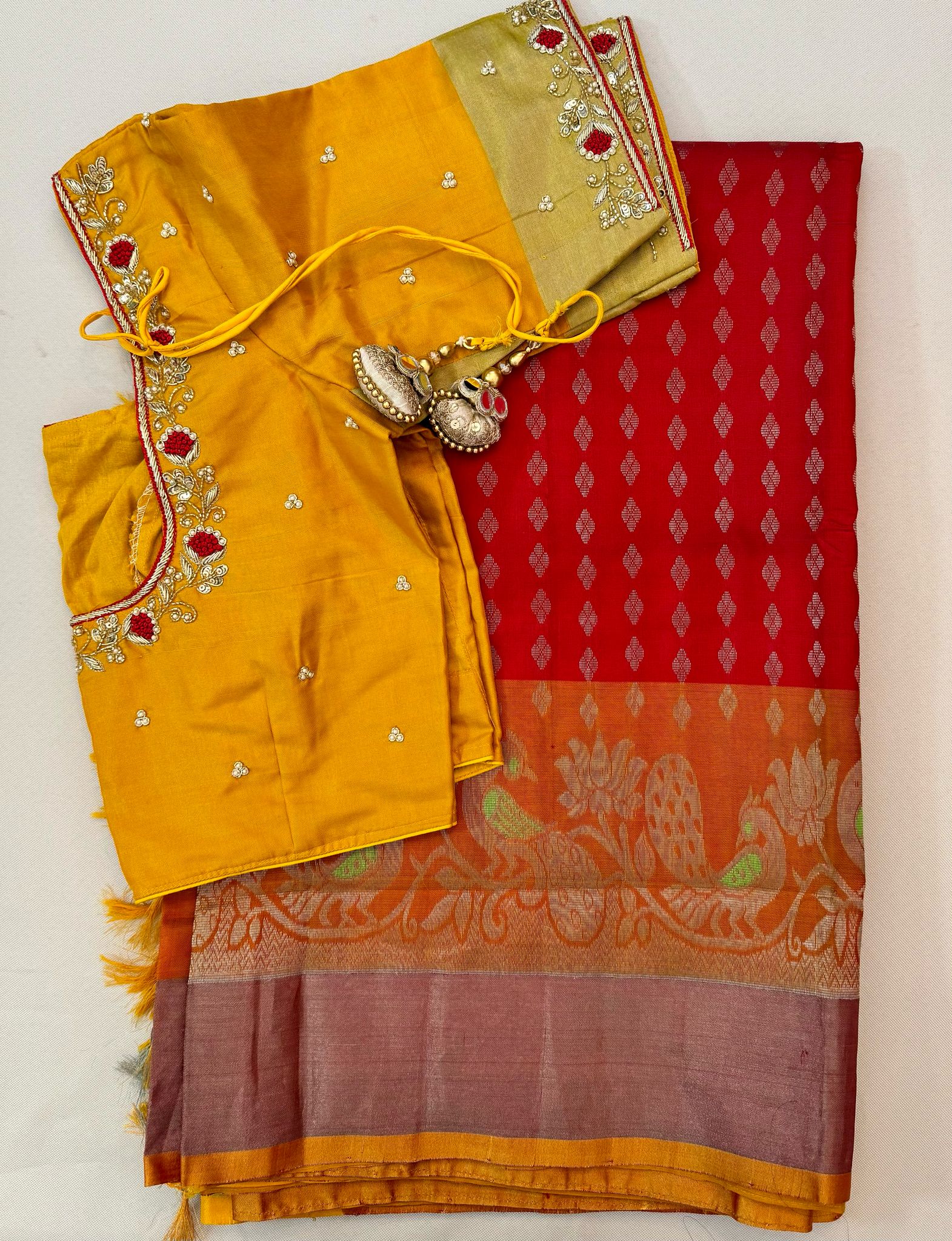 A007:Ready To Ship Pure Uppada Silk Saree With Stitched Maggam Work Blouse