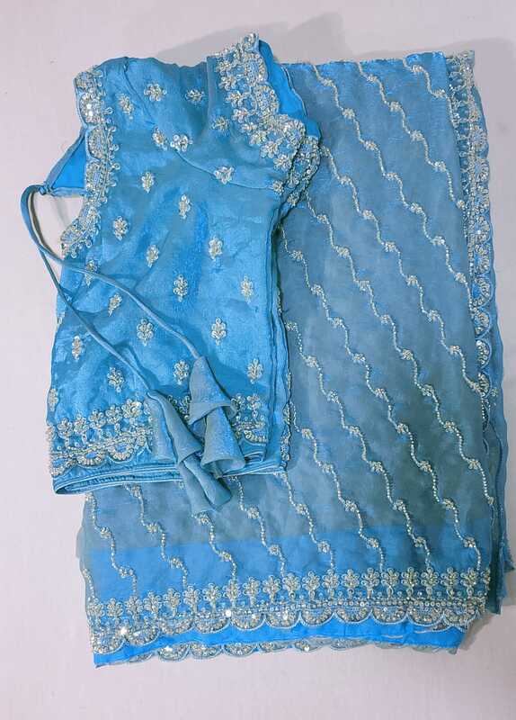 P570: Ready To Ship Beautiful Designer Pure Chinnon Silk Saree With Stitched Blouse P570: Ready To Ship Beautiful Designer Pure Chinnon Silk Saree With Stitched Blouse