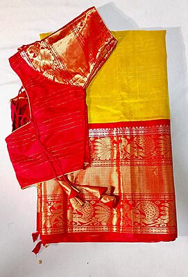 P574: Ready To Ship Beautiful Pure Handloom Kuppadam Silk Saree With Stitched Blouse