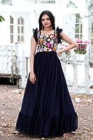 B001:Designer Georgette Frocks With Sequins And Embroidery Work