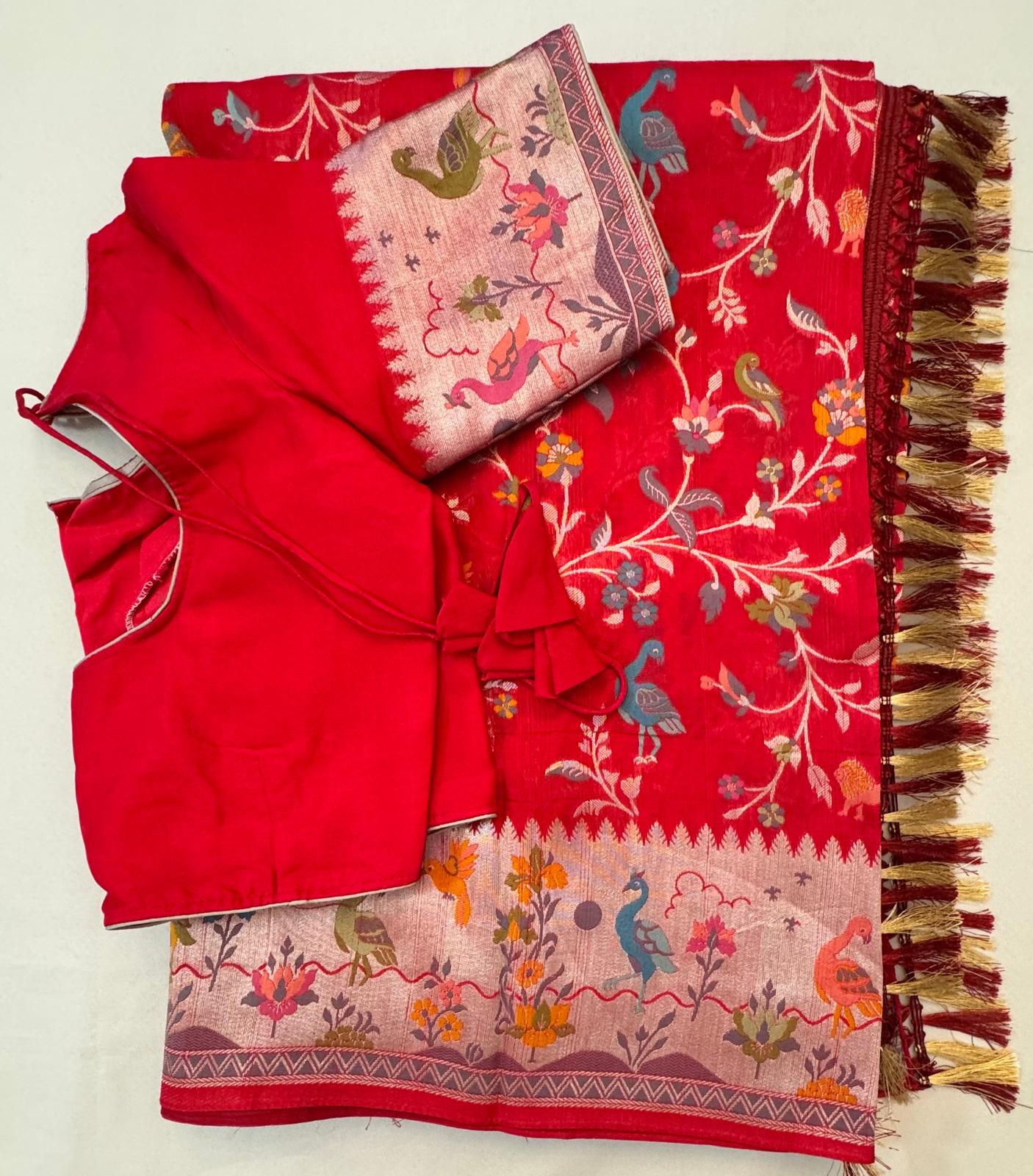P505: Ready To Ship Pure Moonga Tussar Silk Saree With Stitched Blouse