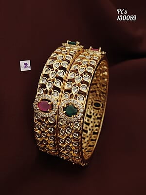 Gold Finish Bangles With Multi Stones