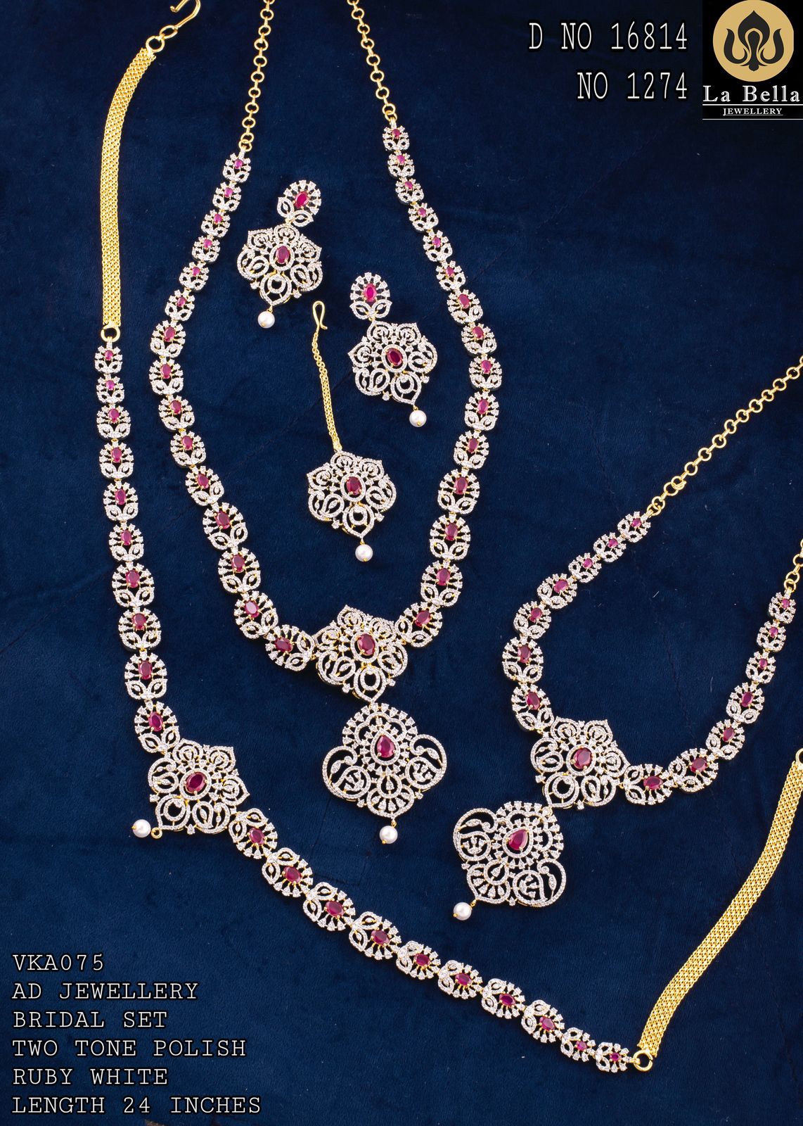 V851: Beautiful Two Tone Polish Ruby AD Stone Bridal Set