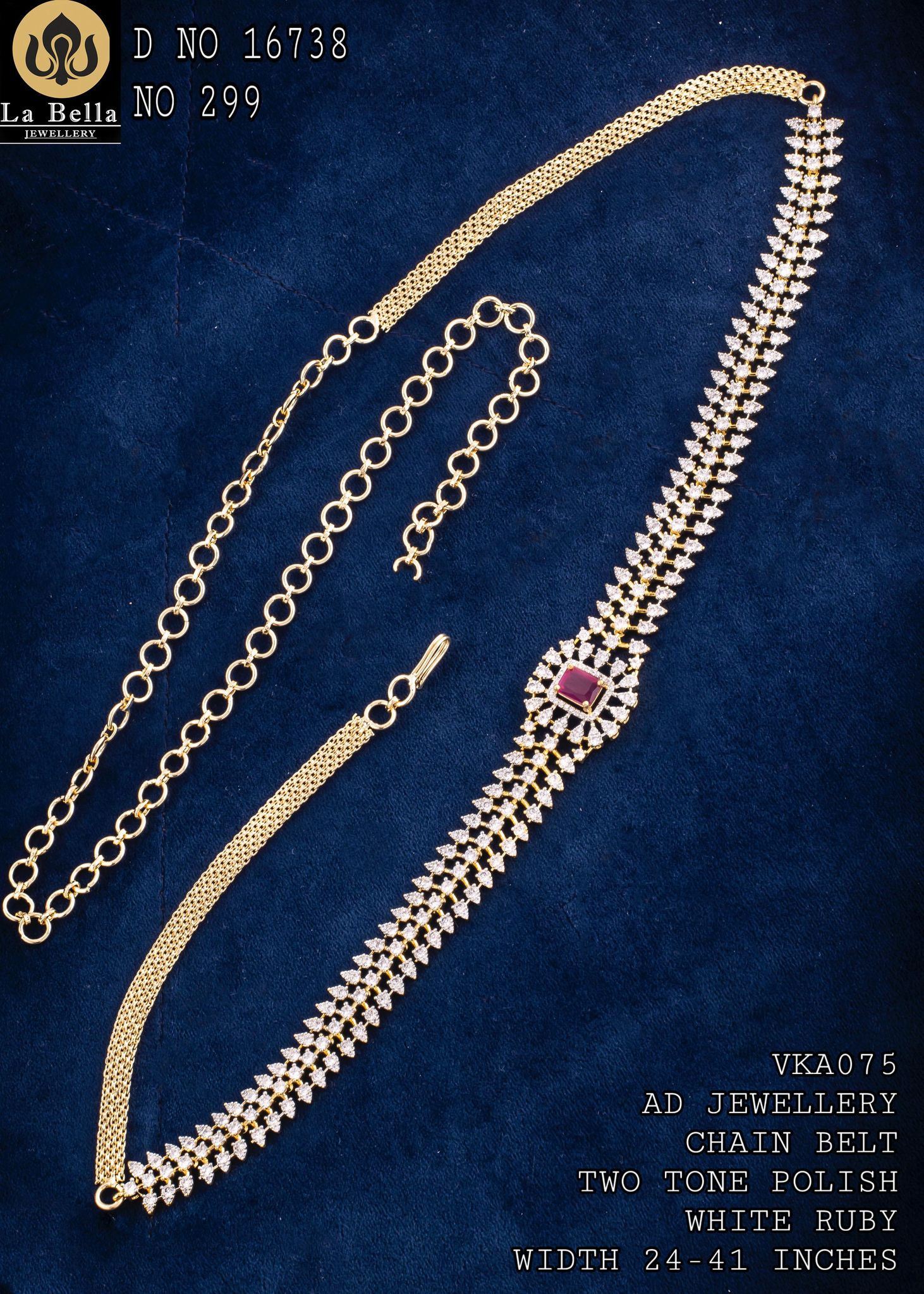 V853: Beautiful Two Tone Polish Ruby AD Stone Waist Belt
