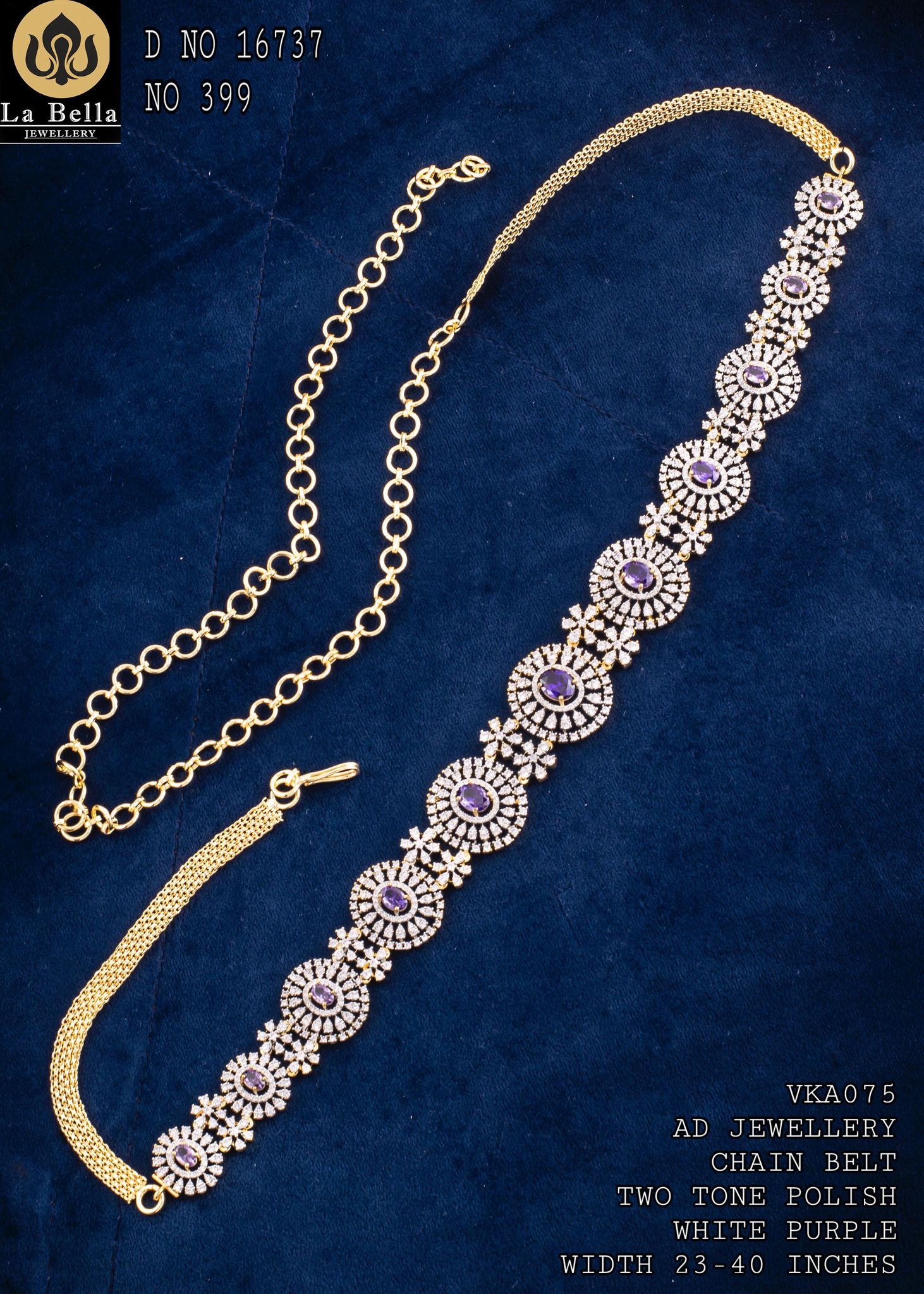 V854: Beautiful Two Tone Polish Purple AD Stone Waist Belt