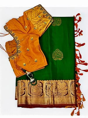 V05:Ready to ship Pure Kanchipuram silk saree with stitched blouse