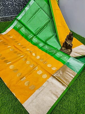 V214: Ready To Ship Chanderi kuppadam silk saree comes with unstiched blouse