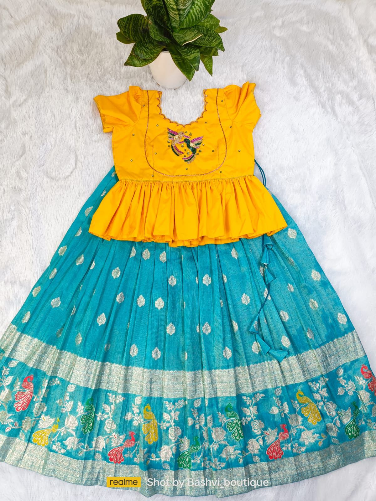 P501: Beautiful  Pure Tissue Silk Lehenga Set Paired With Maggam Work Blouse