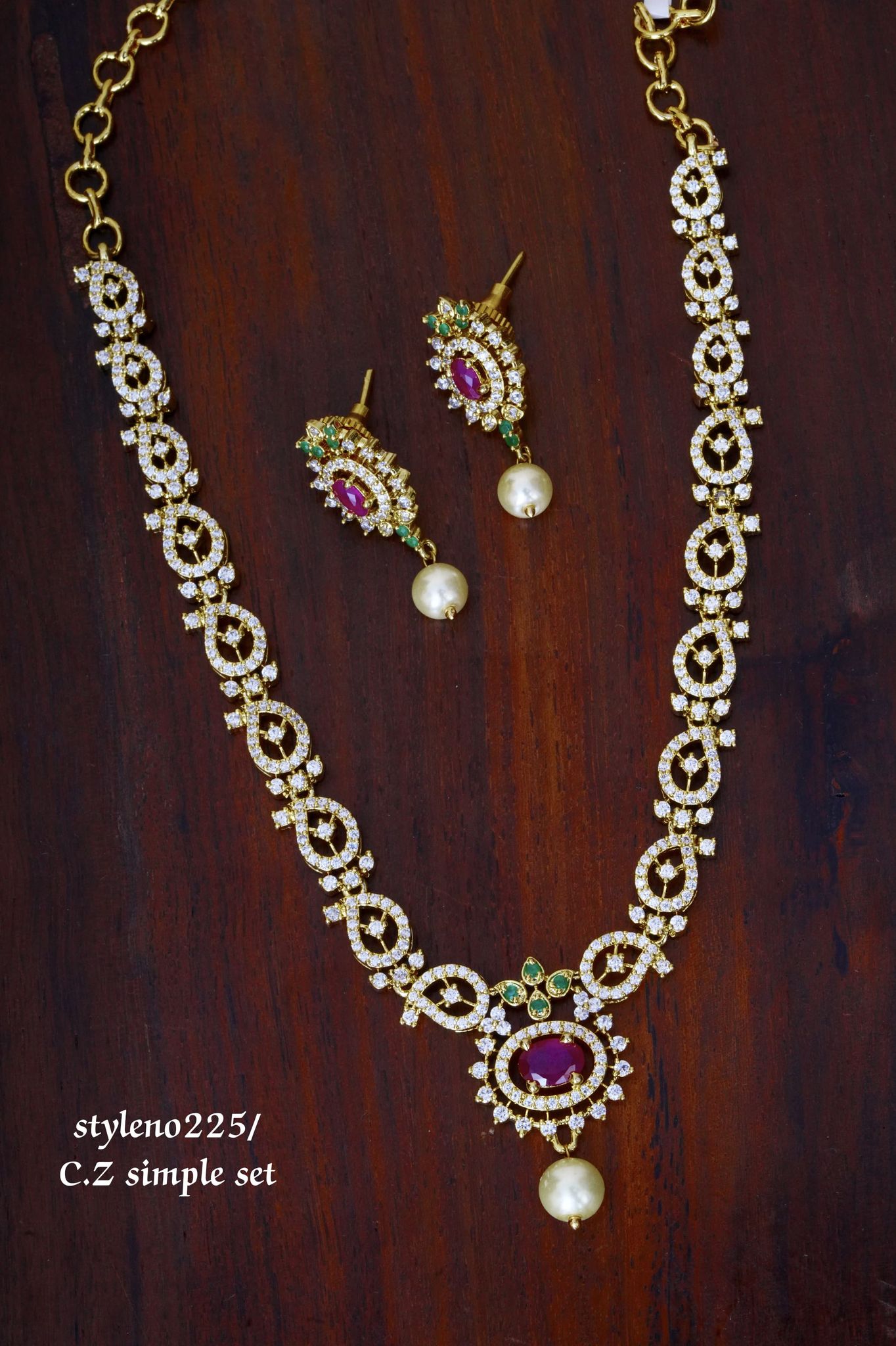 V876:Beautiful CZ Stone Necklace Set