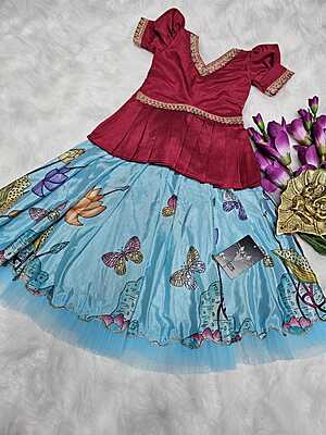 P177: Beautiful Designer Chinnon Silk Kids Lehenga Sets